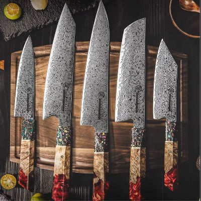 Couteaux-Japonais-Damas-5-pieces