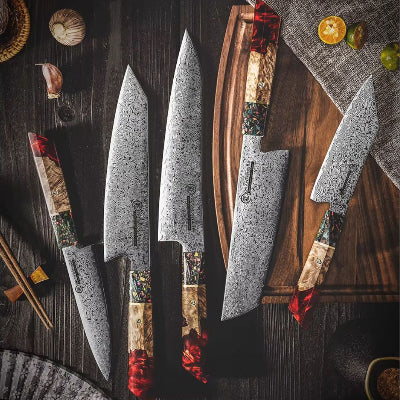 Couteaux-Japonais-Damas-enssemle-complet