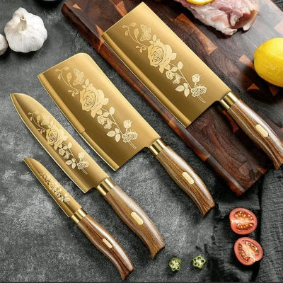 Couteaux-Japonais-en-Titane-Dore-kit-complet