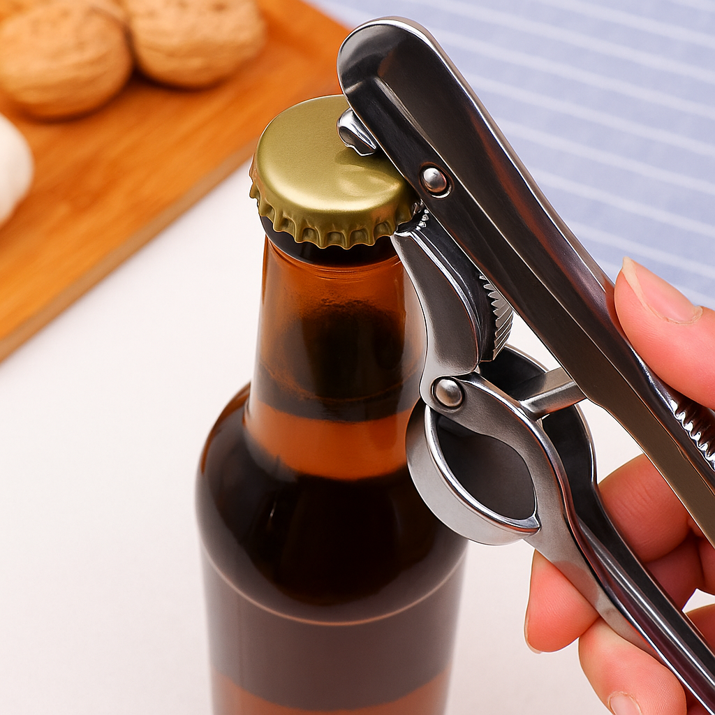 Presse ail inox Titan 5 en 1 utilisé comme ouvre-bouteille