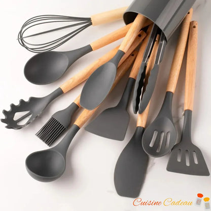 Ustensile de cuisine | 12 pièces en silicone et bois - Cuisine Cadeau