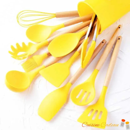 Ustensile de cuisine | 12 pièces en silicone et bois - Cuisine Cadeau