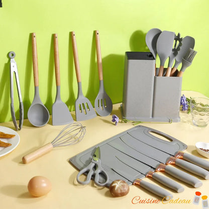 Ustensiles de Cuisine | Silicone et Bois - 18 Pièces - Cuisine Cadeau