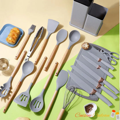 Ustensiles de Cuisine | Silicone et Bois - 18 Pièces - Cuisine Cadeau