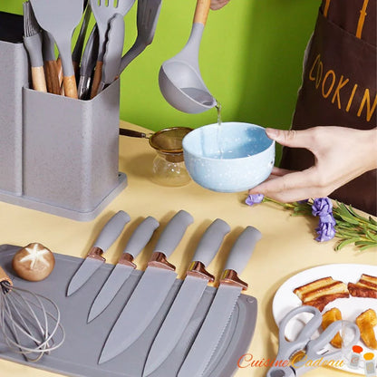 Ustensiles de Cuisine | Silicone et Bois - 18 Pièces - Cuisine Cadeau