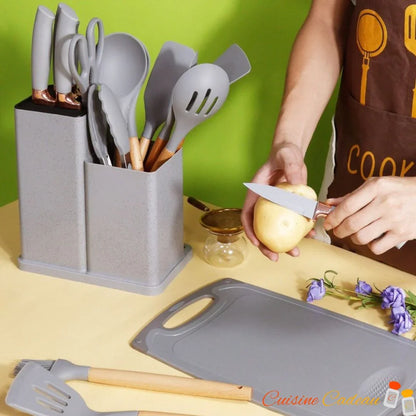 Ustensiles de Cuisine | Silicone et Bois - 18 Pièces - Cuisine Cadeau
