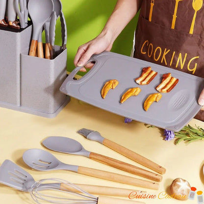 Ustensiles de Cuisine | Silicone et Bois - 18 Pièces - Cuisine Cadeau