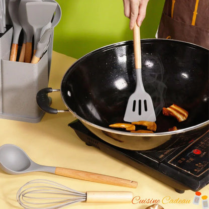 Ustensiles de Cuisine | Silicone et Bois - 18 Pièces - Cuisine Cadeau