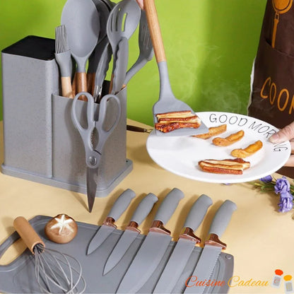 Ustensiles de Cuisine | Silicone et Bois - 18 Pièces - Cuisine Cadeau
