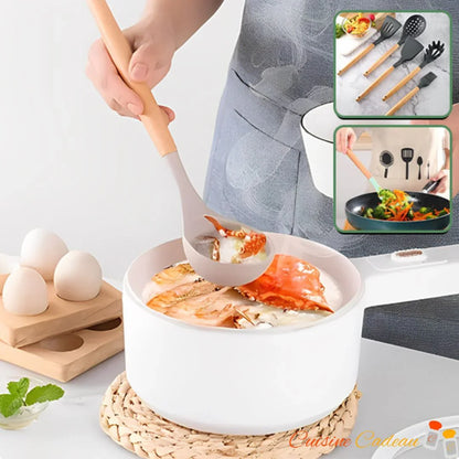 Ustensile de cuisine | 12 pièces en silicone et bois - Cuisine Cadeau