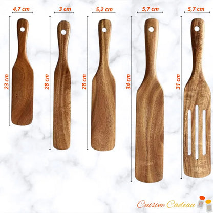 Ustensiles de la cuisine | en bois de Teck : Naturels, Elégants et Durables - Cuisine Cadeau
