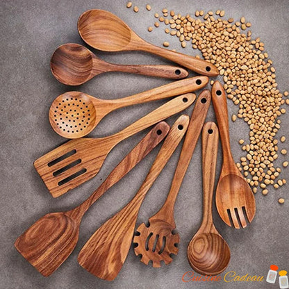 Ustensiles de la cuisine | en bois de Teck : Naturels, Elégants et Durables - Cuisine Cadeau