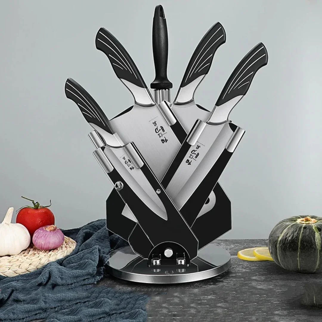 Couteau de Cuisine | Bloc Rotatif 360° & Lames Tranchantes Pro - Cuisine Cadeau
