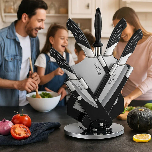 Couteau de Cuisine | Bloc Rotatif 360° & Lames Tranchantes Pro - Cuisine Cadeau