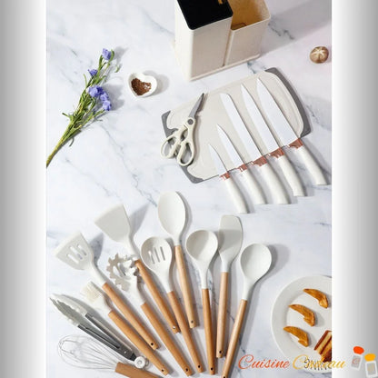 Ustensiles de Cuisine | Silicone et Bois - 18 Pièces - Cuisine Cadeau