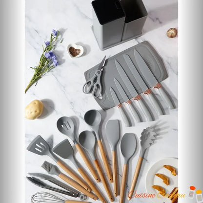 Ustensiles de Cuisine | Silicone et Bois - 18 Pièces - Cuisine Cadeau