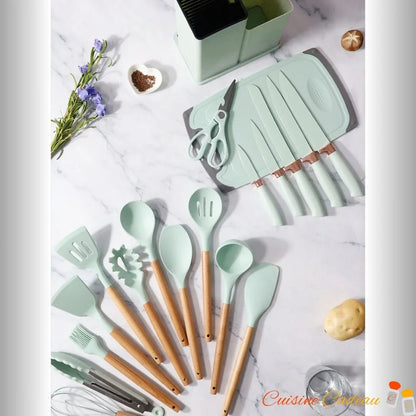 Ustensiles de Cuisine | Silicone et Bois - 18 Pièces - Cuisine Cadeau