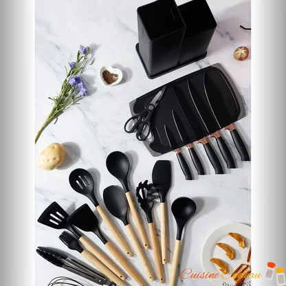 Ustensiles de Cuisine | Silicone et Bois - 18 Pièces - Cuisine Cadeau