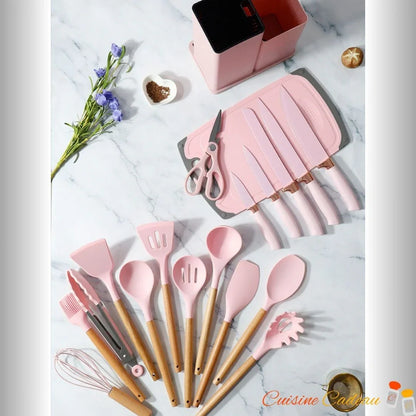Ustensiles de Cuisine | Silicone et Bois - 18 Pièces - Cuisine Cadeau