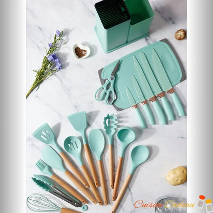 Ustensiles de Cuisine | Silicone et Bois - 18 Pièces - Cuisine Cadeau